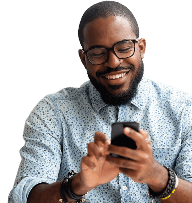 Smiling man with iPhone